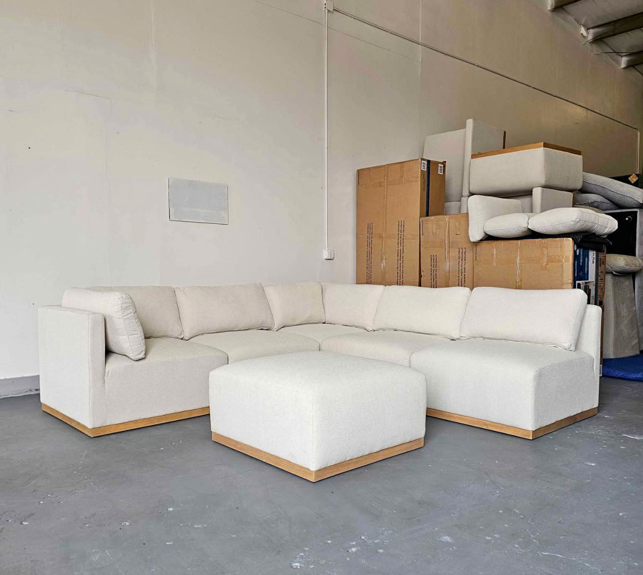 Cream Modular Sectional with Wood Base