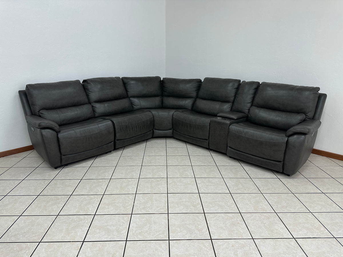 Dark Grey Leather Power Reclining Sectional