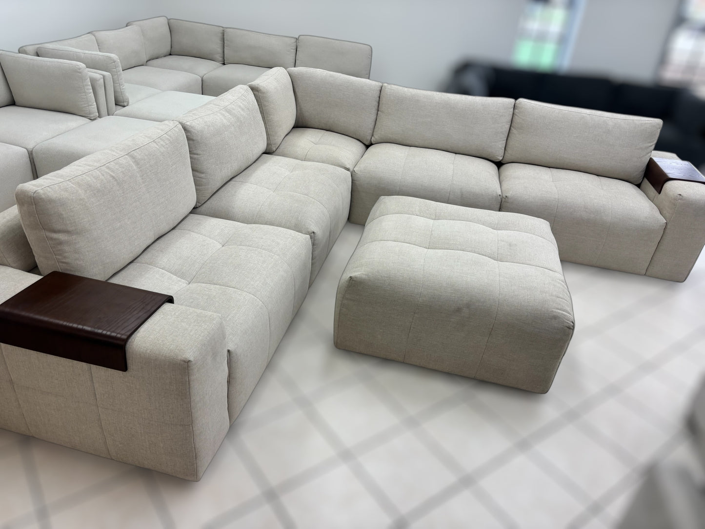 Modular Plush Sectional with Wood Arm Trays