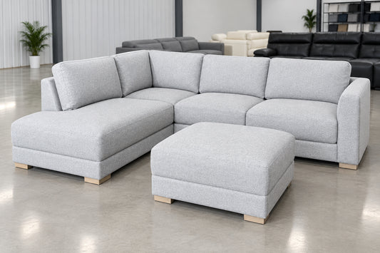 Gray Bumper Chaise Sectional with Ottoman