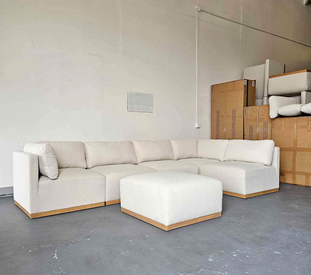 Cream Modular Sectional with Wood Base