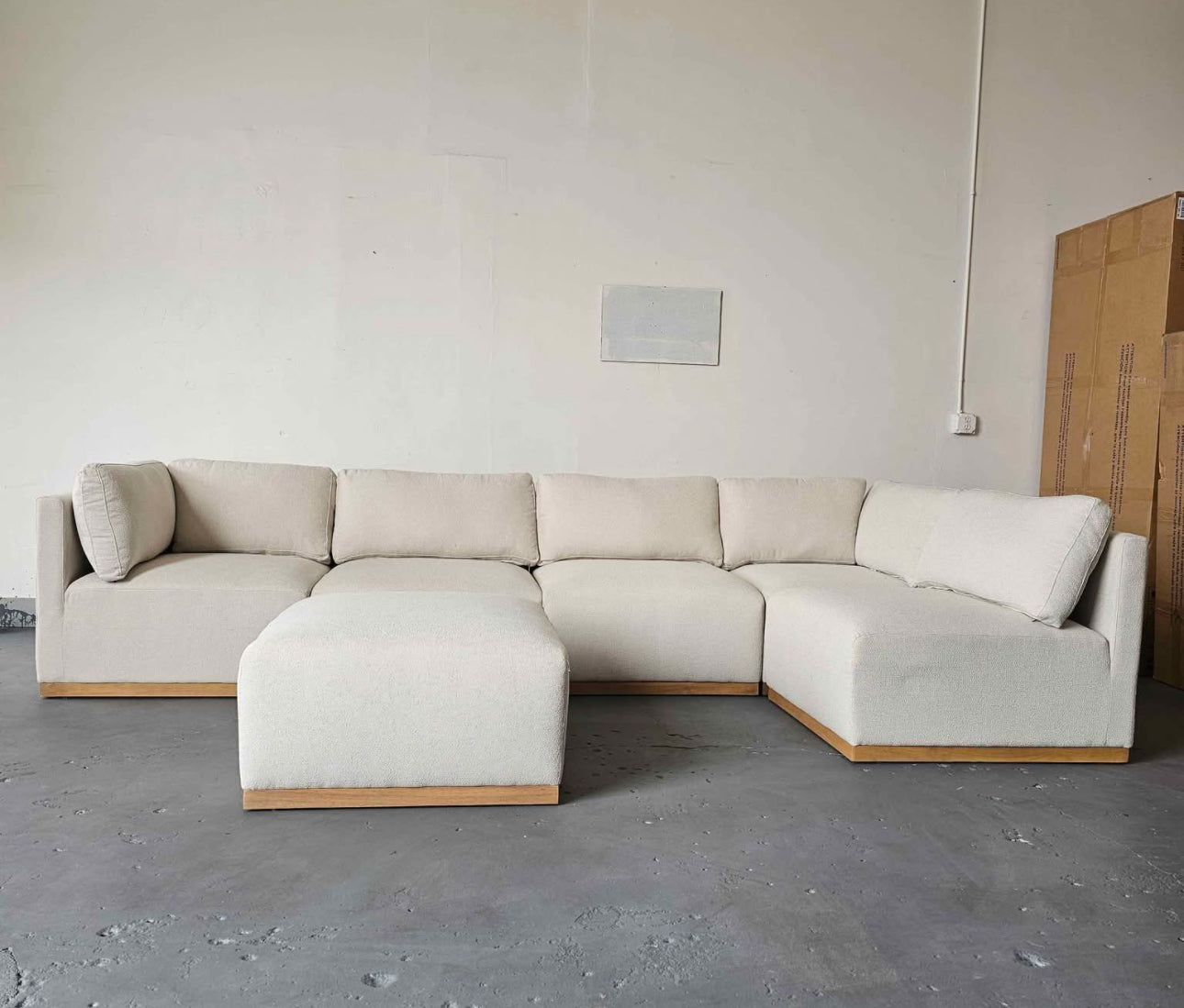 Cream Modular Sectional with Wood Base
