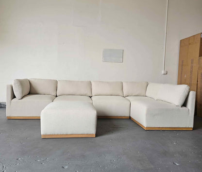 Cream Modular Sectional with Wood Base
