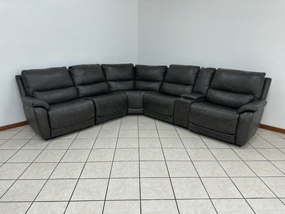 Dark Grey Leather Power Reclining Sectional