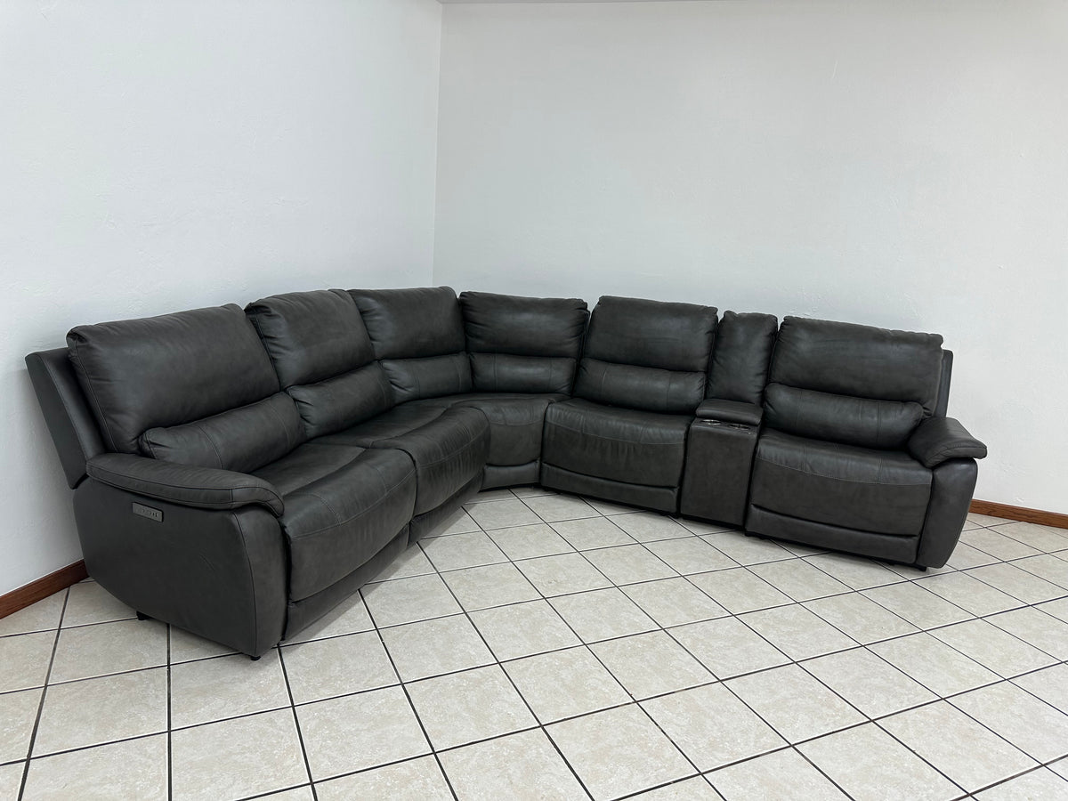 Dark Grey Leather Power Reclining Sectional