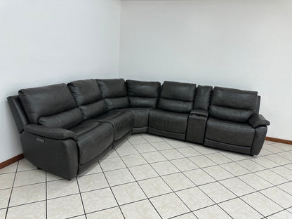 Dark Grey Leather Power Reclining Sectional