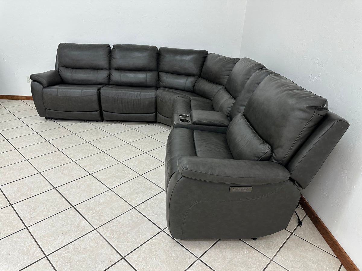 Dark Grey Leather Power Reclining Sectional