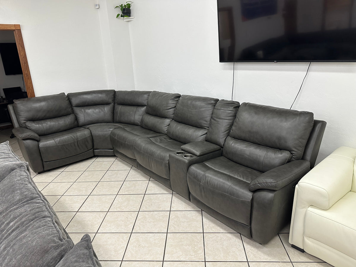 Dark Grey Leather Power Reclining Sectional
