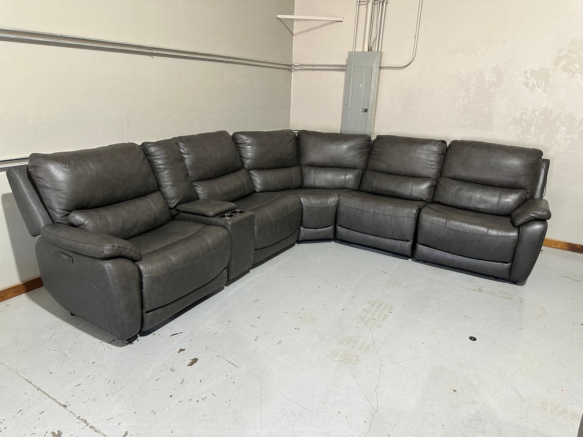 Dark Grey Leather Power Reclining Sectional