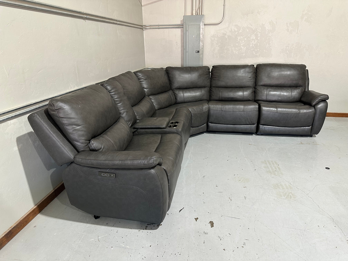 Dark Grey Leather Power Reclining Sectional