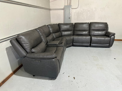 Dark Grey Leather Power Reclining Sectional