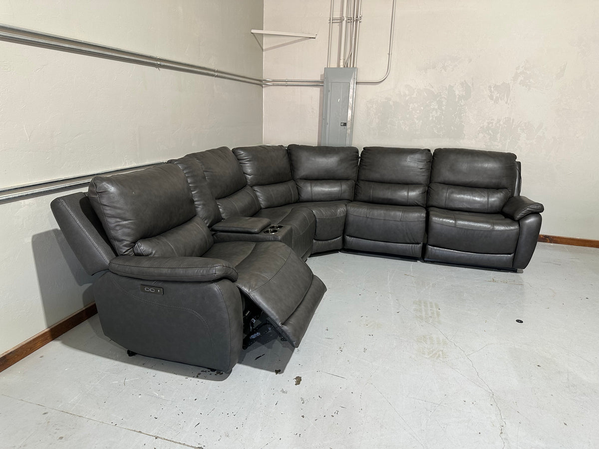 Dark Grey Leather Power Reclining Sectional