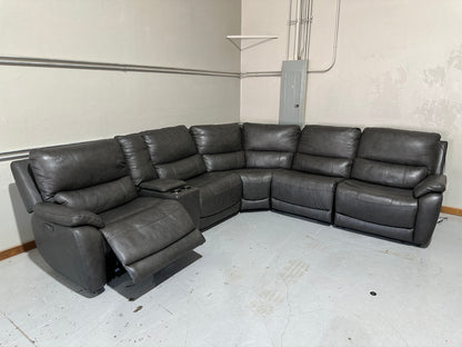 Dark Grey Leather Power Reclining Sectional