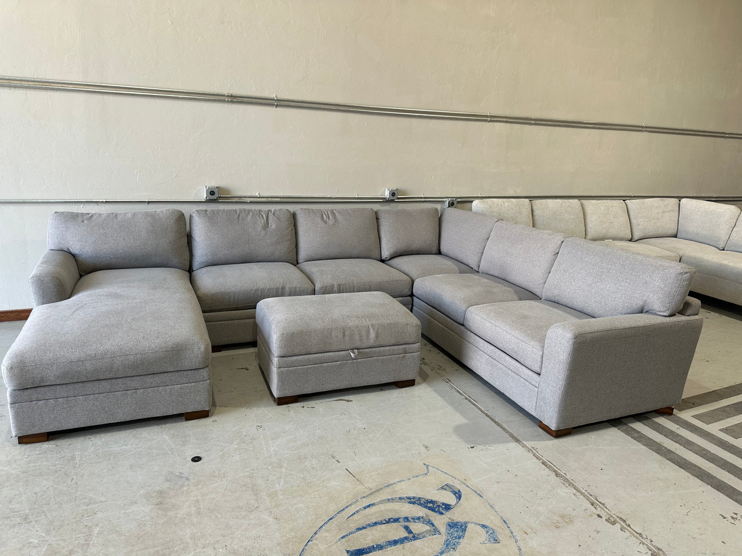 Fabric Sectional with Chaise and Storage Ottoman