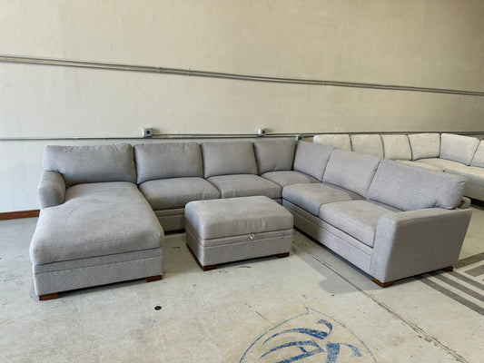 Fabric Sectional with Chaise and Storage Ottoman