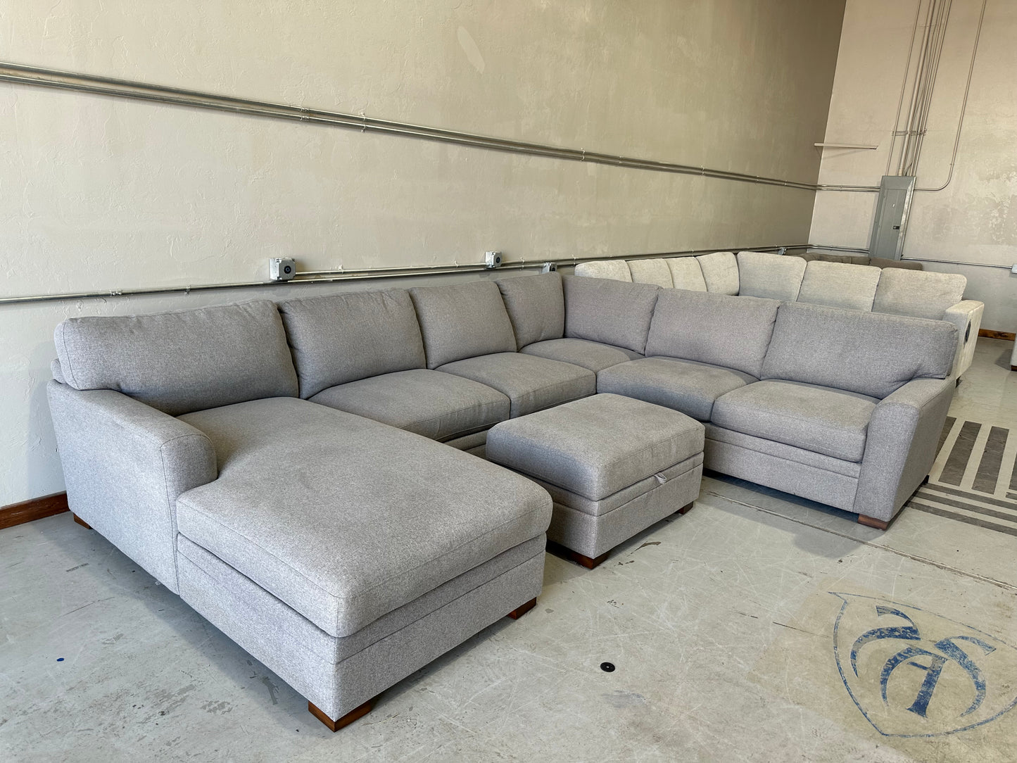 Fabric Sectional with Chaise and Storage Ottoman