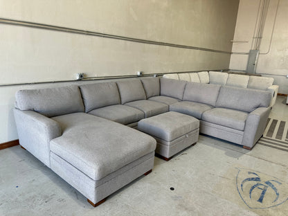 Fabric Sectional with Chaise and Storage Ottoman