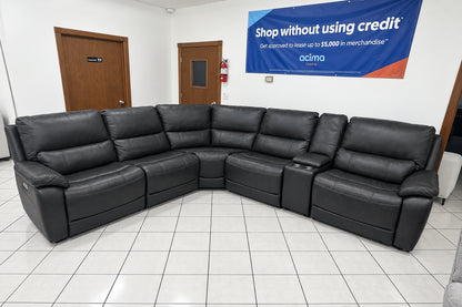Dark Grey Leather Power Reclining Sectional