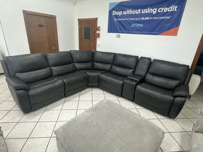 Dark Grey Leather Power Reclining Sectional