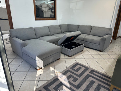 Fabric Sectional with Chaise and Storage Ottoman