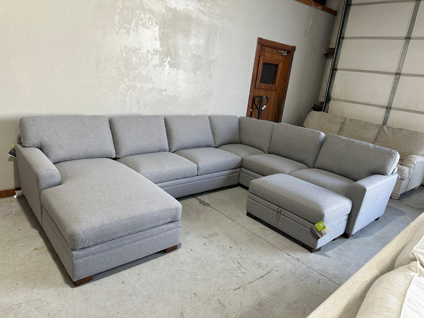 Fabric Sectional with Chaise and Storage Ottoman