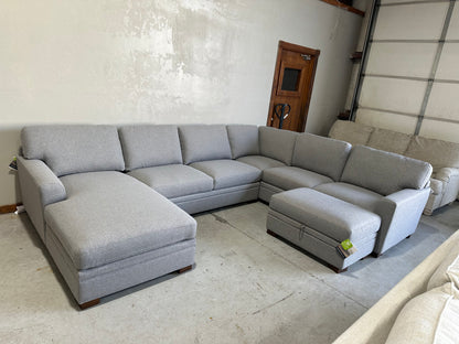 Fabric Sectional with Chaise and Storage Ottoman