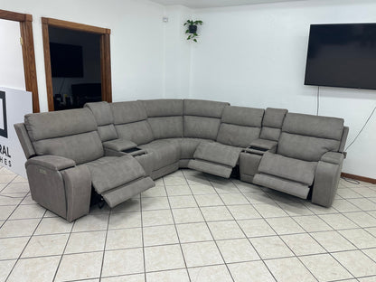 Fabric Power Reclining Sectional with Power Headrest & Power Lumbar