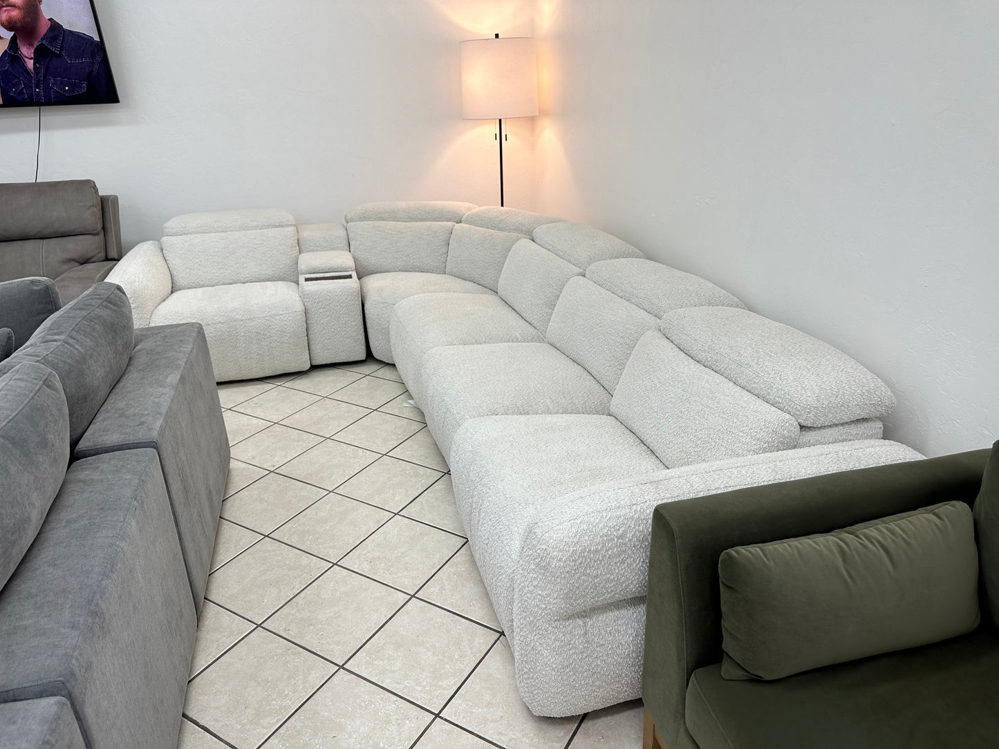 Boucle Fabric Power Reclining Sectional with Power Headrests