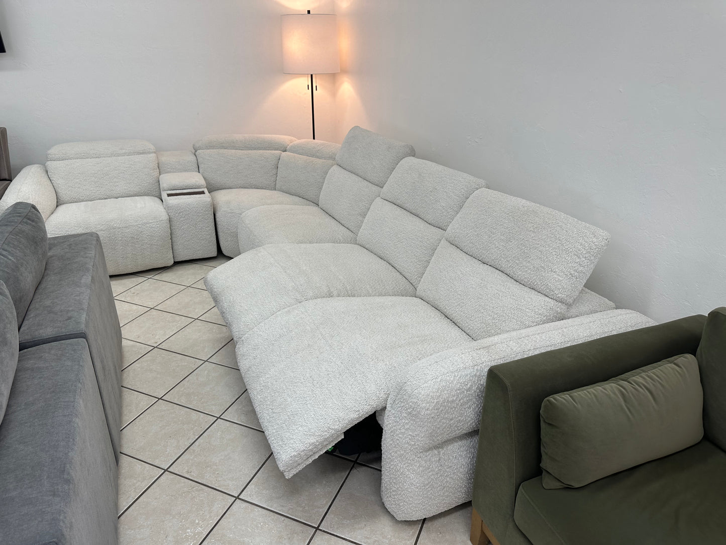 Boucle Fabric Power Reclining Sectional with Power Headrests