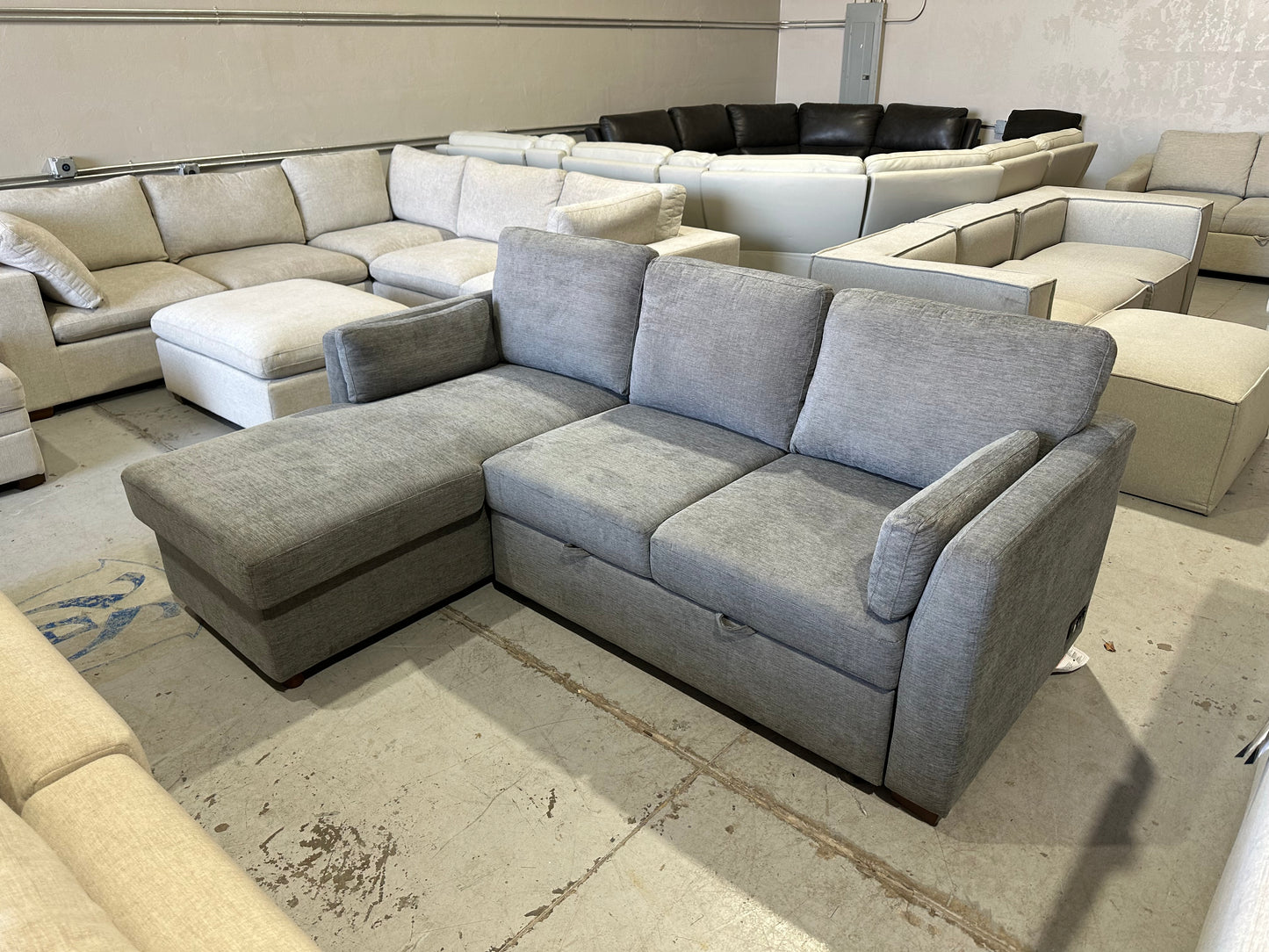 Fabric Sleeper Sofa with Reversible Chaise and Storage