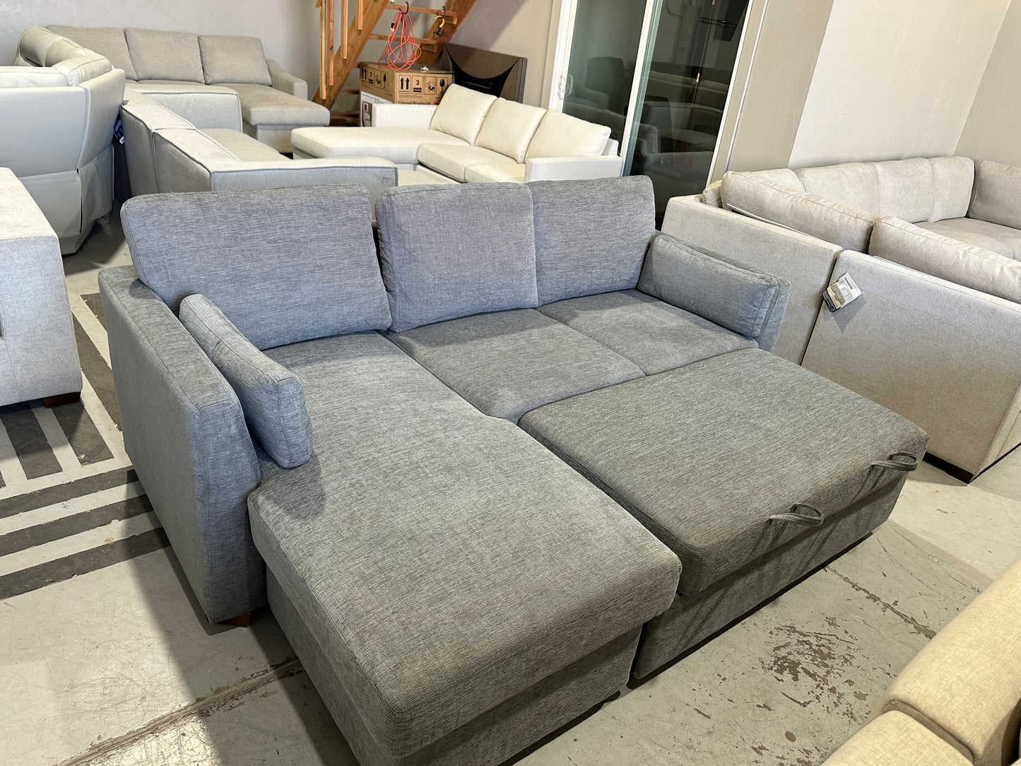 Fabric Sleeper Sofa with Reversible Chaise and Storage