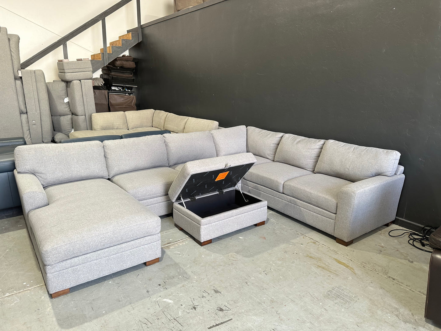 Fabric Sectional with Chaise and Storage Ottoman