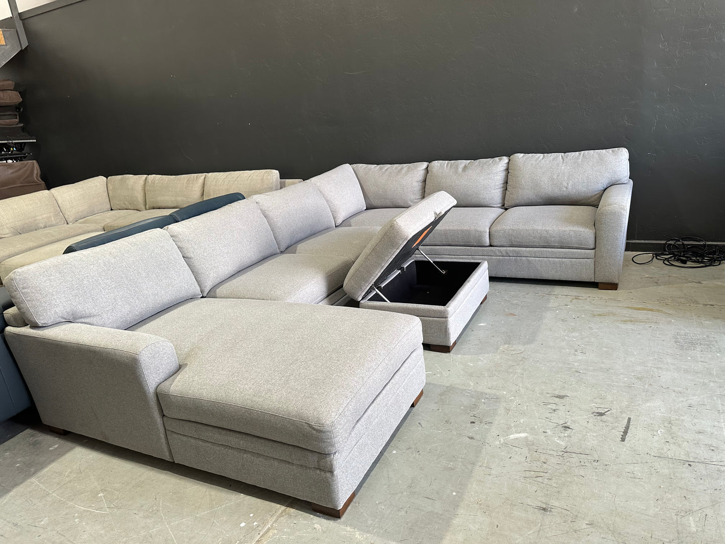 Fabric Sectional with Chaise and Storage Ottoman