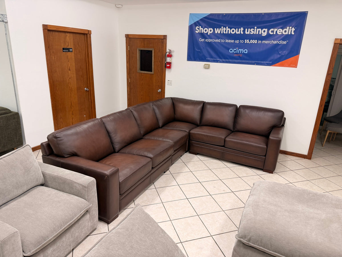 Brown Leather Sectional with Modular Seat