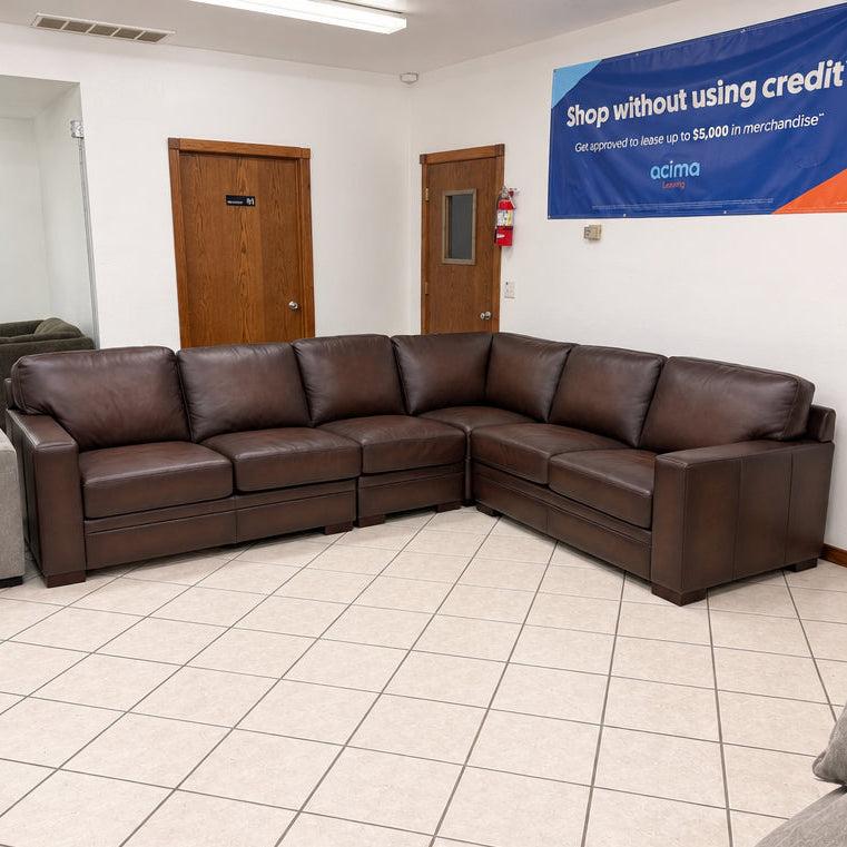 Brown Leather Sectional with Modular Seat