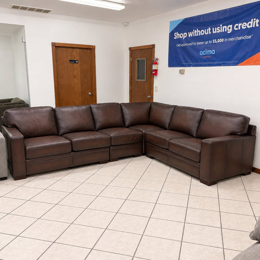 Brown Leather Sectional with Modular Seat