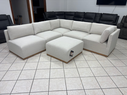 Cream Modular Sectional with Wood Base