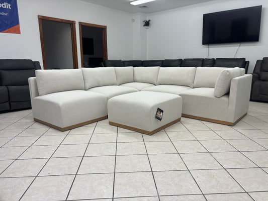 Cream Modular Sectional with Wood Base