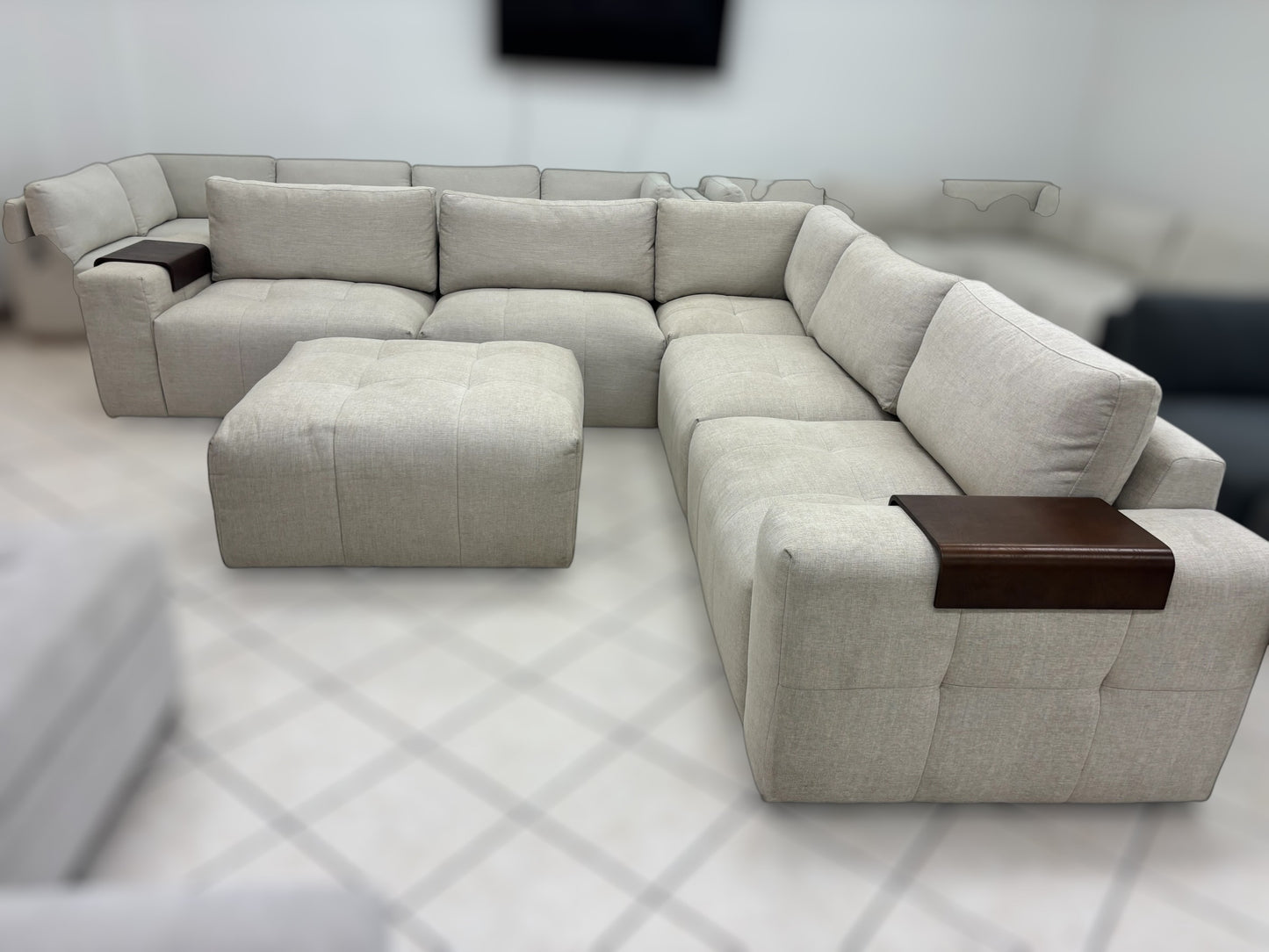 Modular Plush Sectional with Wood Arm Trays