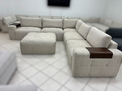 Modular Plush Sectional with Wood Arm Trays
