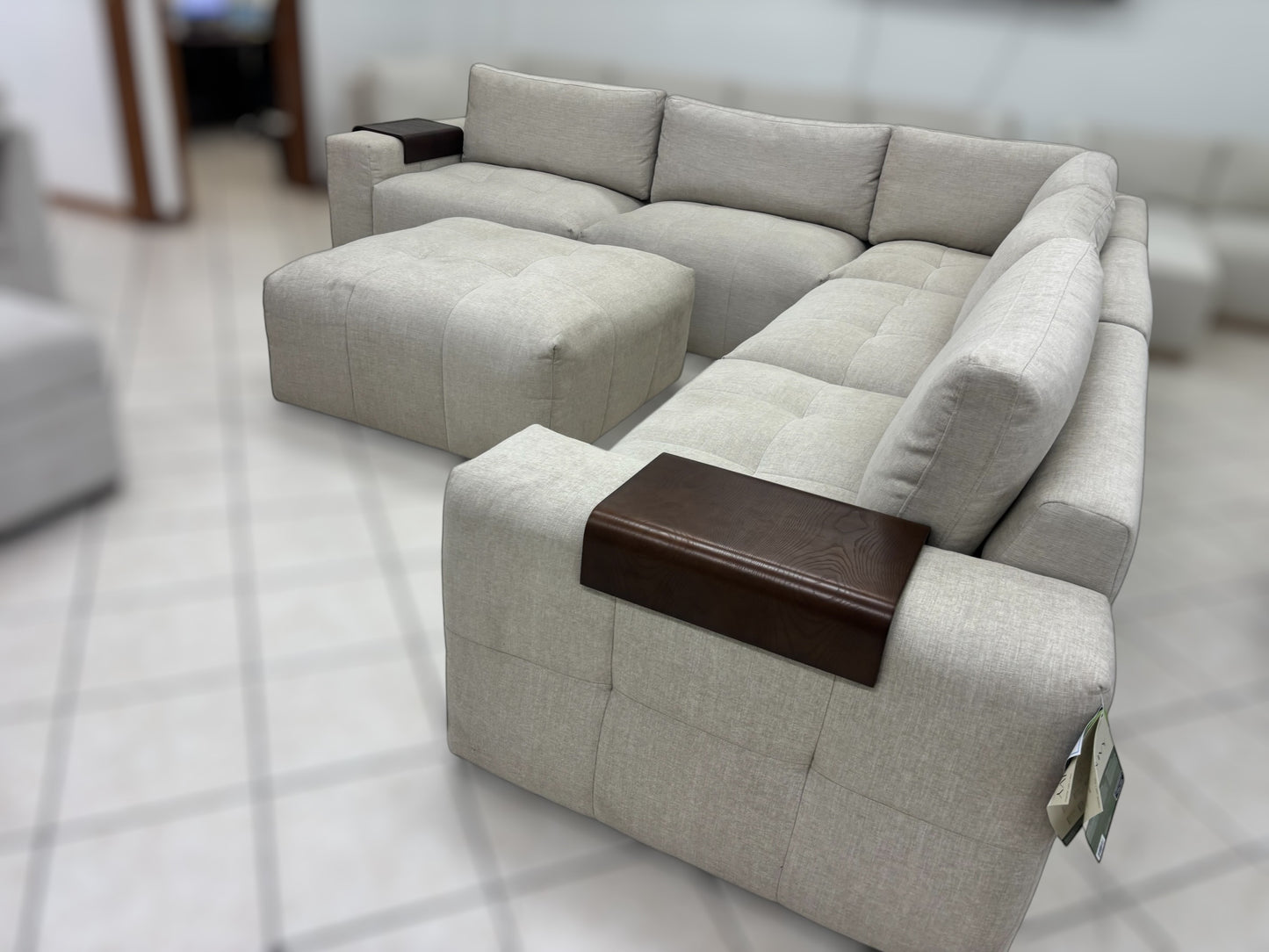 Modular Plush Sectional with Wood Arm Trays