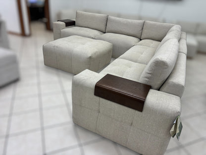 Modular Plush Sectional with Wood Arm Trays