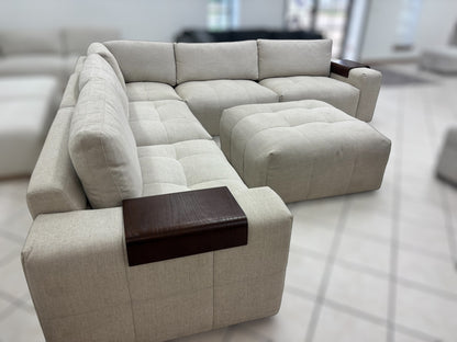Modular Plush Sectional with Wood Arm Trays